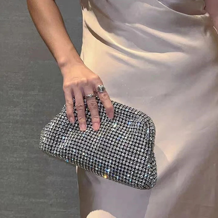 Dazzling Mesh Rhinestone Clutch with Chain Strap – Aura Bags