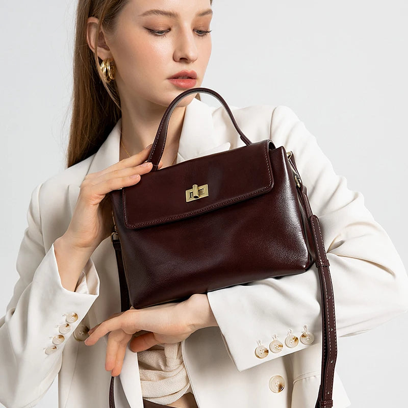 Retro Burgundy Leather Crossbody Bag