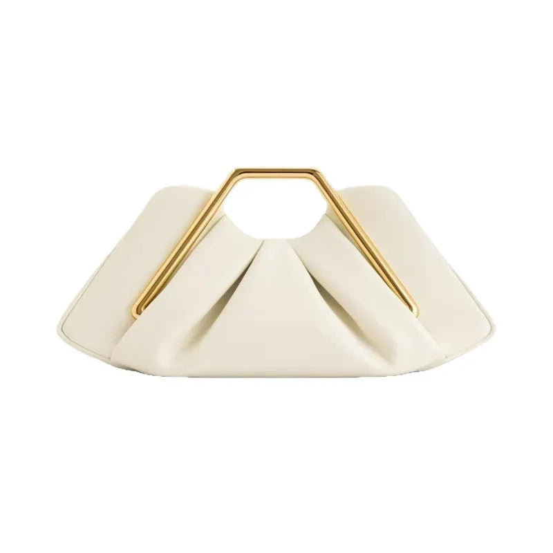 Chic Pleated PU Leather Clutch Bag | Metal Handle Geometric Evening Handbag