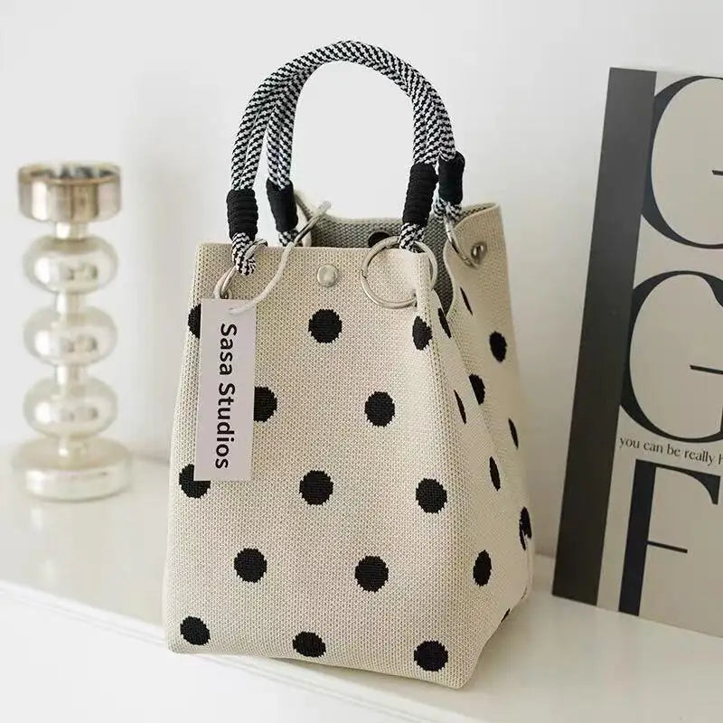Cute Floral Knit Mini Handbag | Aesthetic Woven Top-Handle Tote Bag