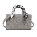 Brown Structured Crossbody Bag with Woven Pattern and Scarf