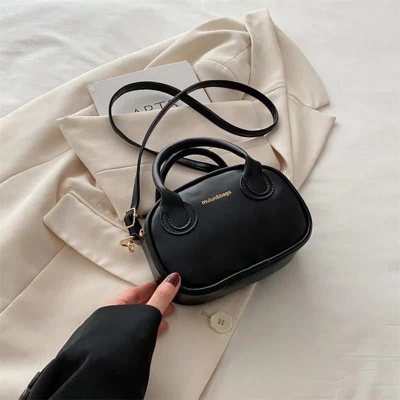 Casual Two-Tone Mini Barrel Crossbody Bag with Fluffy Pendant