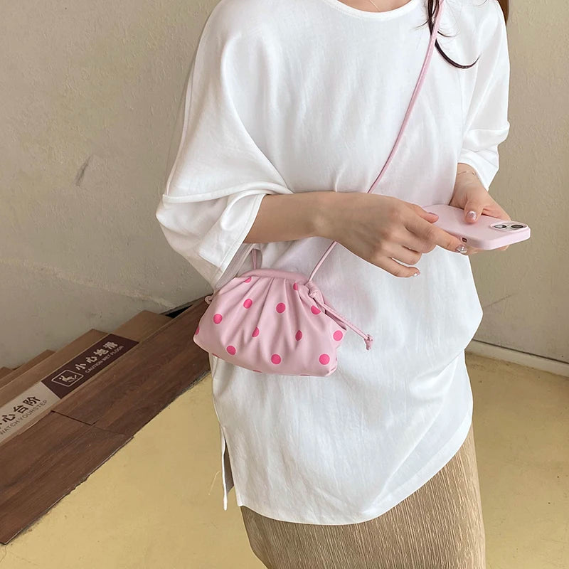 Sweet Pink Polka Dot Cloud Clutch and Mini Shoulder Bag