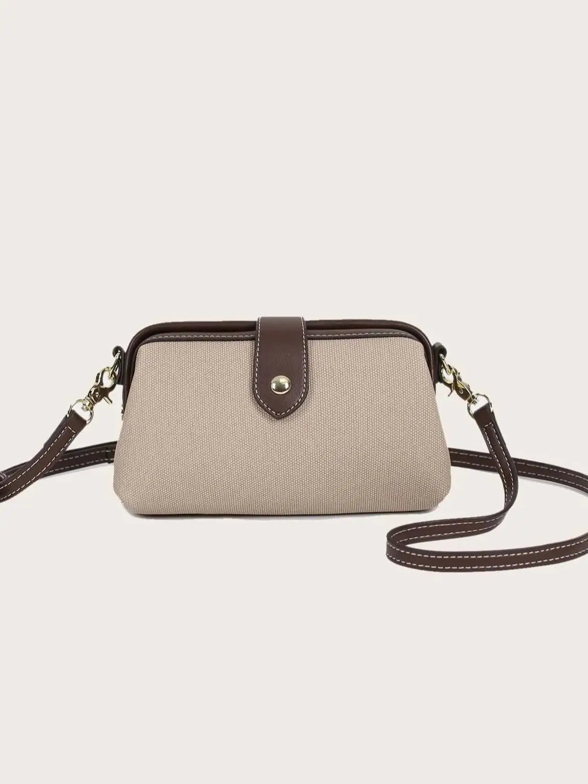 Chic Canvas & PU Leather Crossbody Bag for Women | Vintage Doctor Bag Style Shoulder Handbag