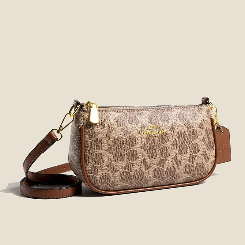 Stylish Patterned Crossbody Shoulder Bag for Women – Gold Hardware & Leather Strap