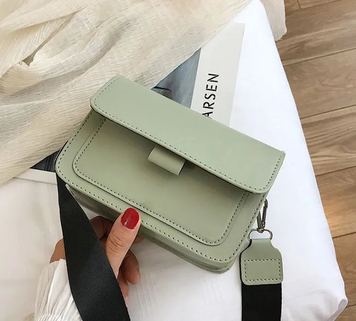 Minimalist Brown Crossbody Bag for Women | Wide Strap PU Leather Shoulder Bag & Messenger Purse