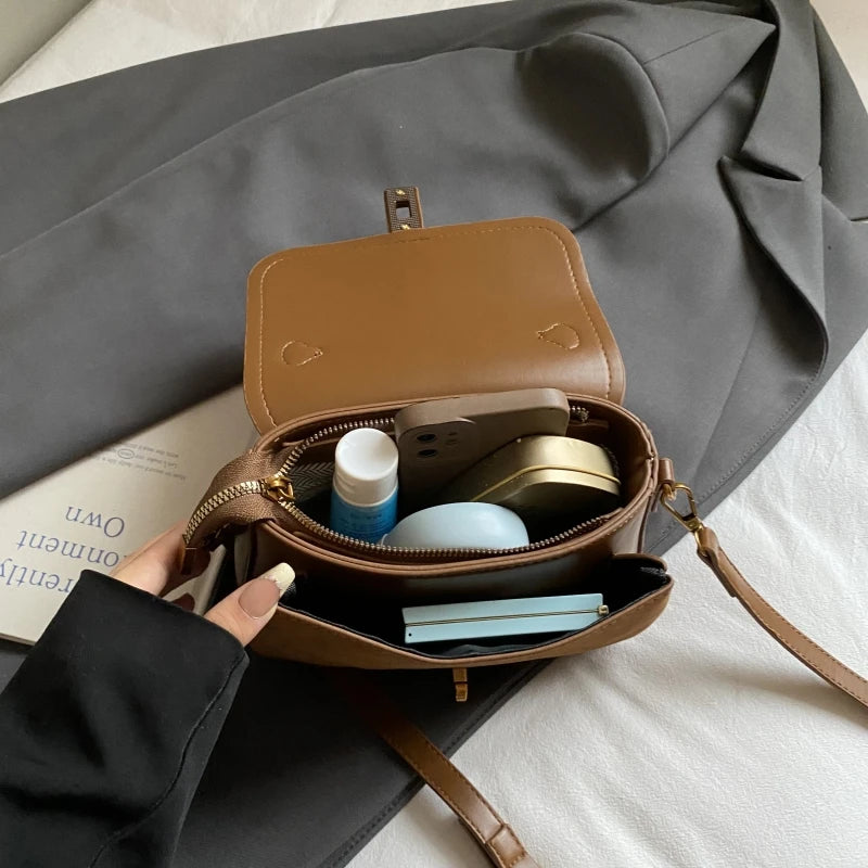 Aura Vintage Metallic Lock Crossbody Bag | Chic Suede & Leather Shoulder Bag