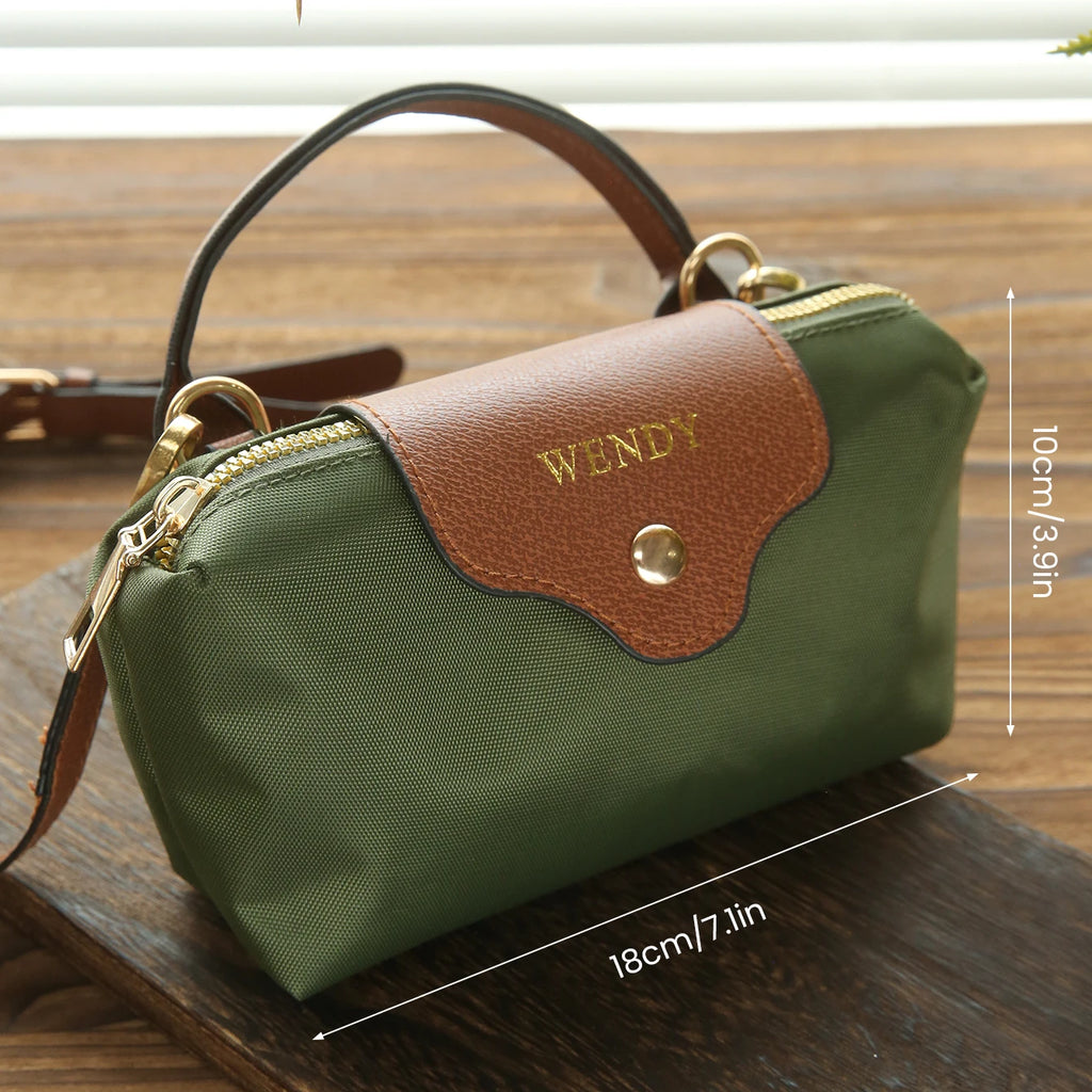 Chic Two-Tone Nylon Mini Crossbody & Top-Handle Bag with Brown Trim