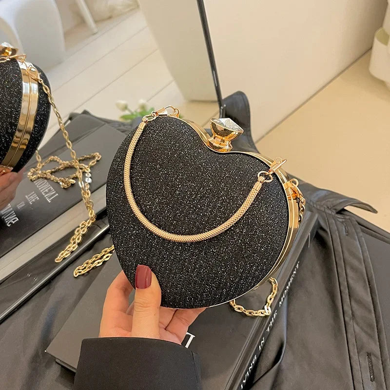 Luxury Bling Rhinestone Heart Party Purse with Chain Strap