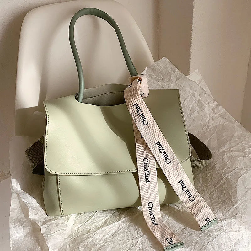 Casual PU Leather Large Capacity Shoulder Tote | Trendy Letter Strap Handbag
