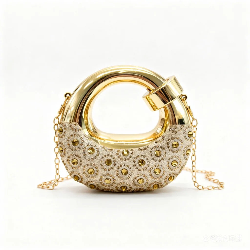 Metallic Rhinestone Evening Clutch Bag - Luxury Crystal Hardcase Crossbody Purse for Weddings & Parties