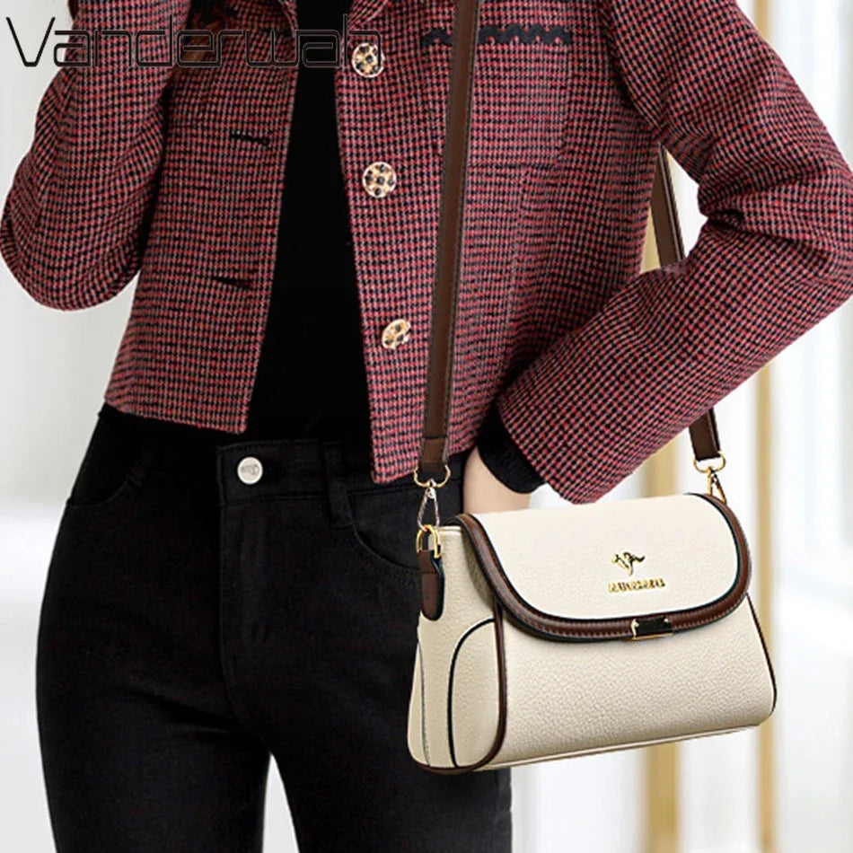 Vintage Soft Leather Flap Bag with Contrast Trim