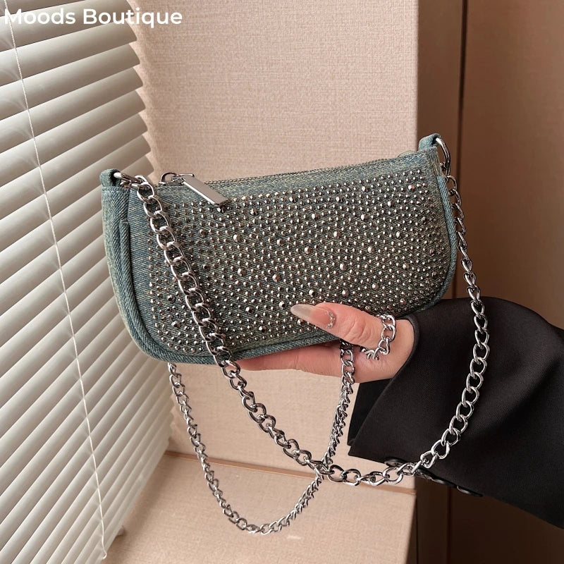 Glamorous Rhinestone Embellished Mini Shoulder Bag with Chain Strap