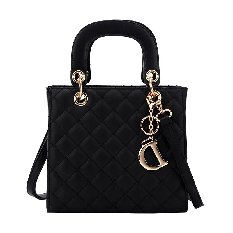 Chic Quilted Pattern Top Handle Handbag for Women | Elegant PU Leather Crossbody & Shoulder Bag with Charm