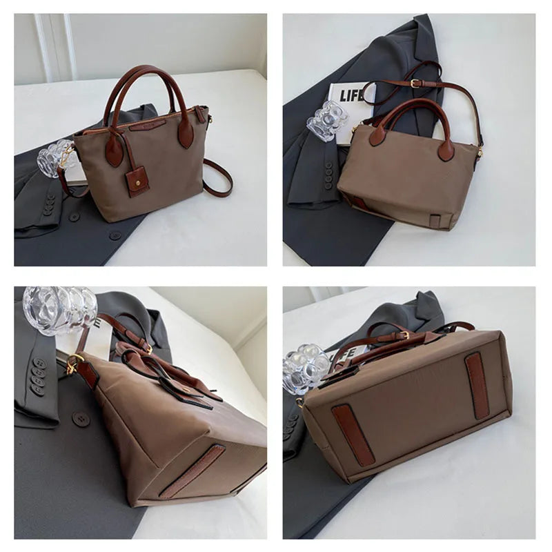 Women’s Waterproof Nylon Handbag with PU Leather Trim & Adjustable Crossbody Strap