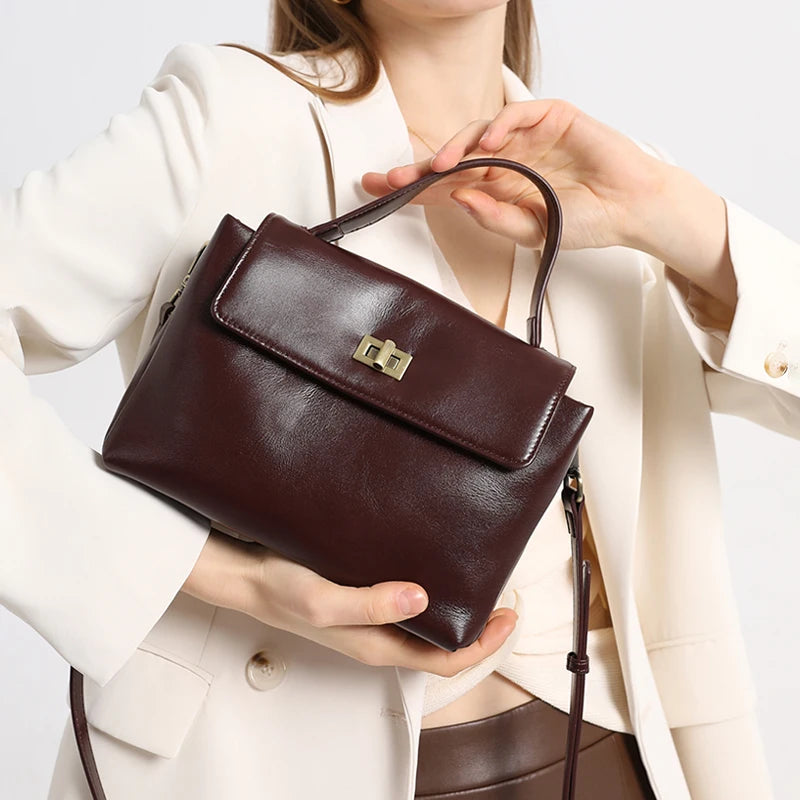 Retro Burgundy Leather Crossbody Bag