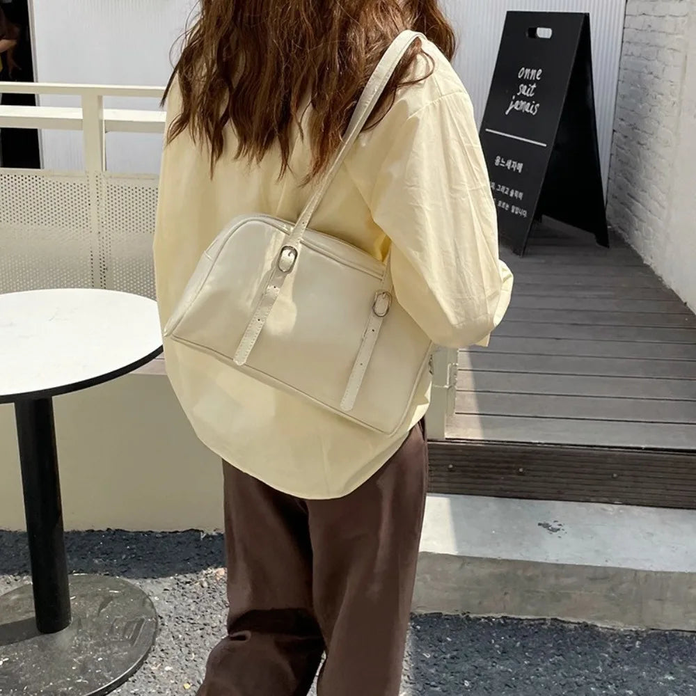 Vibrant Lime Green Casual Shoulder & Tote Bag with Buckle Accents