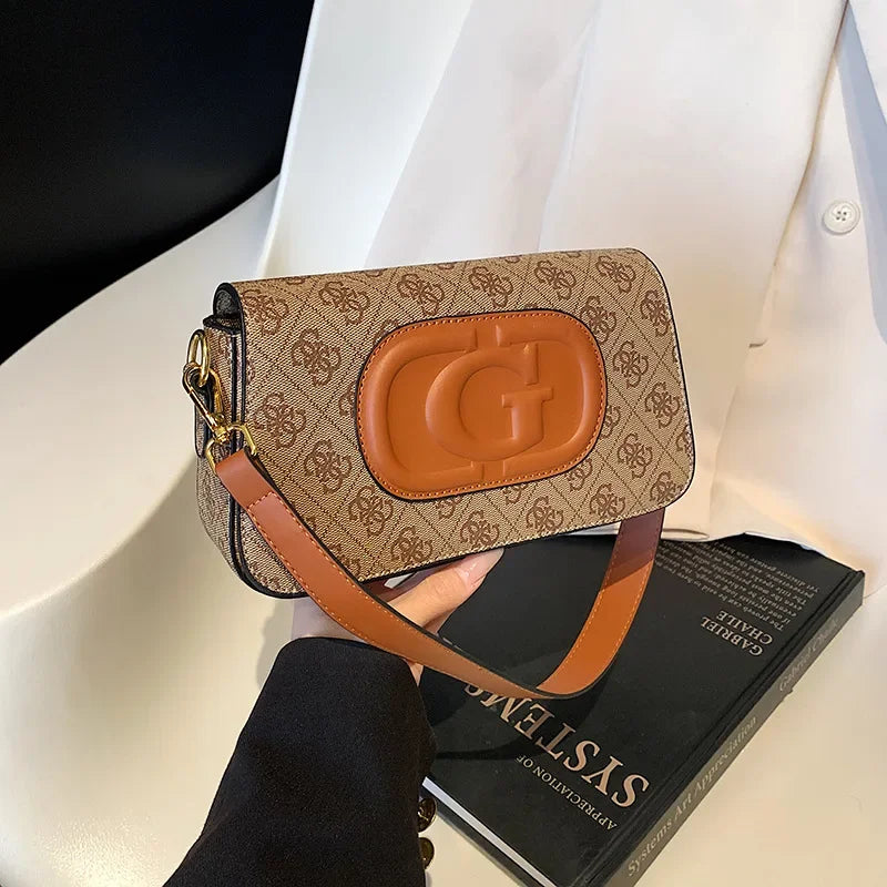 Trendy Vintage Print Shoulder Bag with Wide Strap - Women's Designer Style Satchel