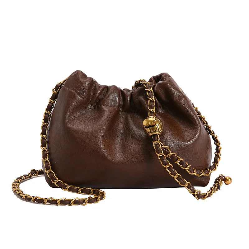 Trendy Soft Faux Leather Drawstring Clutch – Women's Crossbody Chain Bag