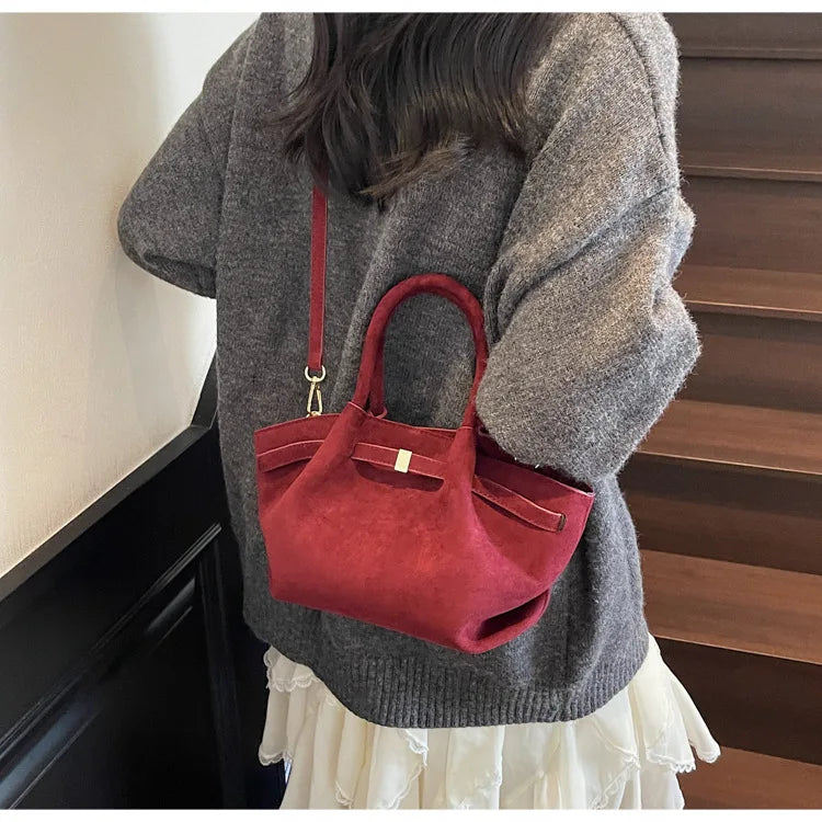 Trendy Olive Green Suede Mini Tote Bag | Stylish Faux Suede Crossbody Shoulder Bag