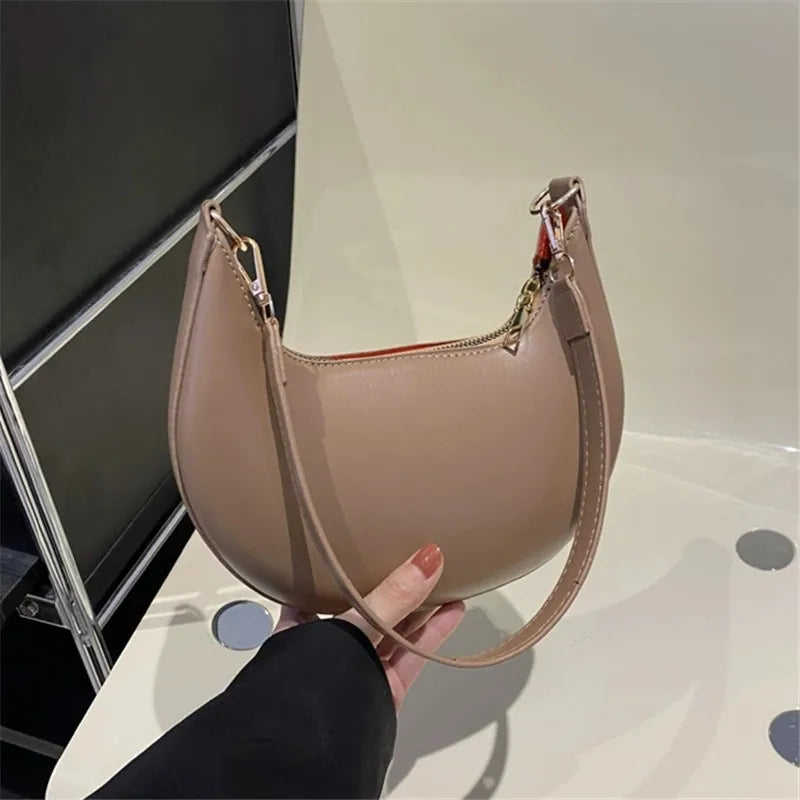 Minimalist Dark Brown Crescent Underarm Shoulder Bag