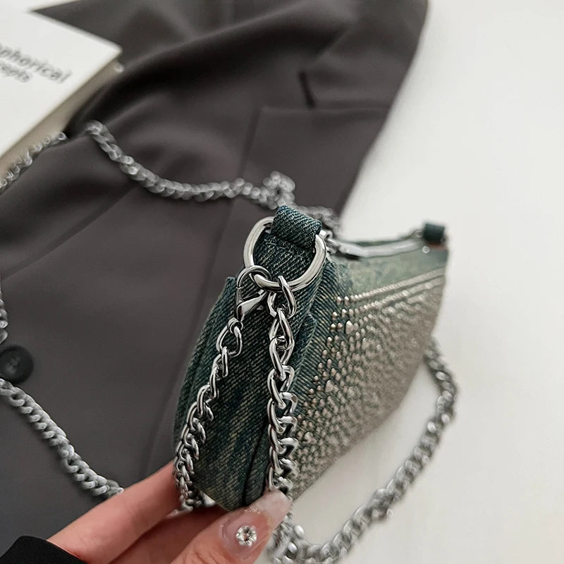 Glamorous Rhinestone Embellished Mini Shoulder Bag with Chain Strap