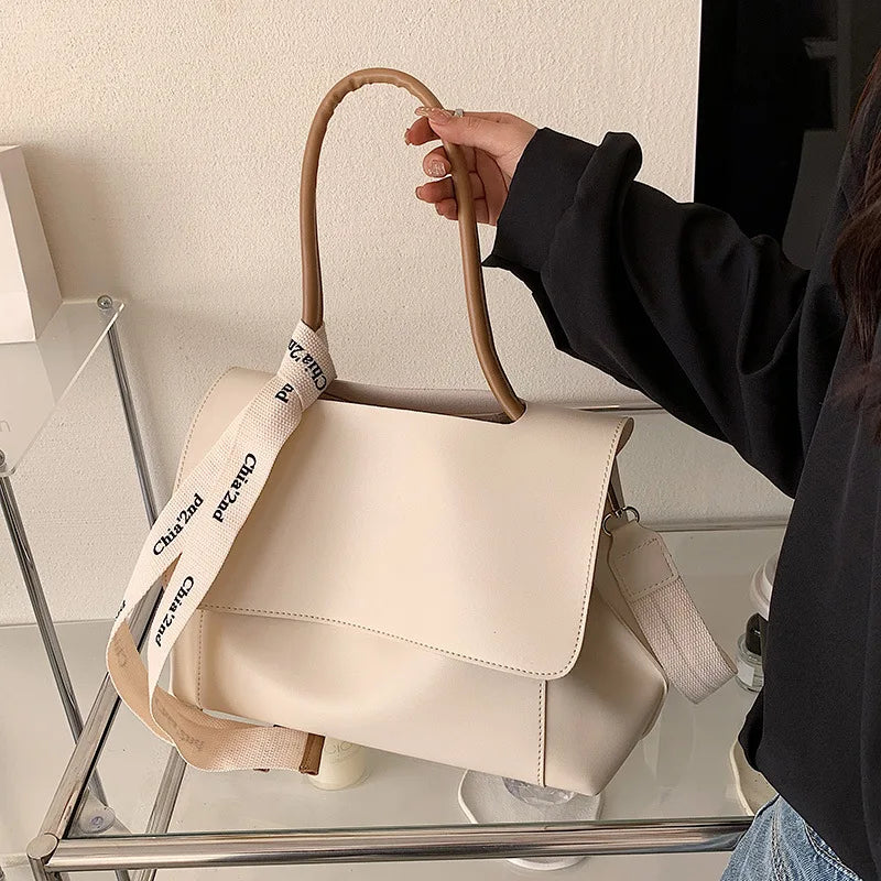 Casual PU Leather Large Capacity Shoulder Tote | Trendy Letter Strap Handbag