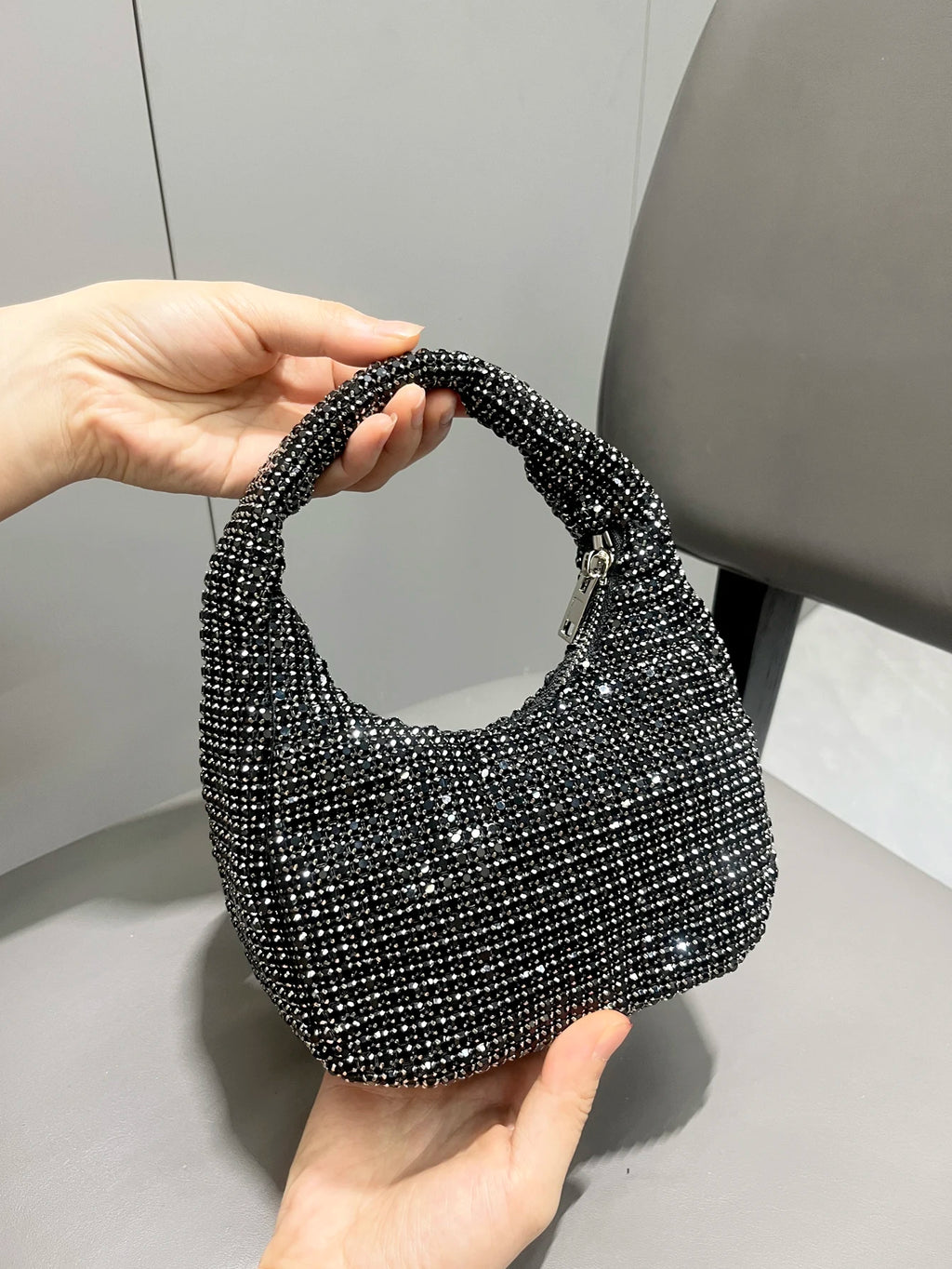 Sparkling Rhinestone Mini Handbag and Evening Clutch with Crystal Handle