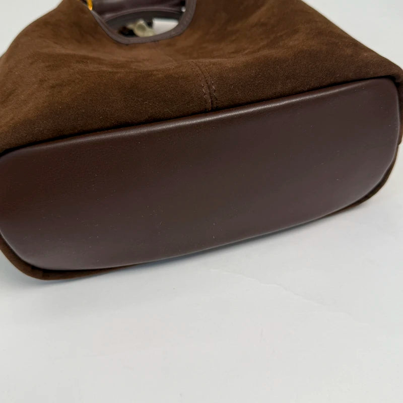 Vintage Suede Brown Tote & Crossbody Bag with Beaded Charm