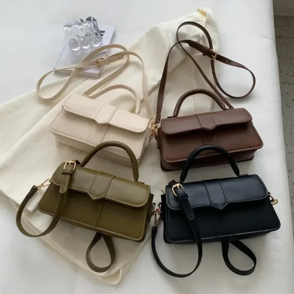 Classic Leather Flap Crossbody Bag with Top Handle