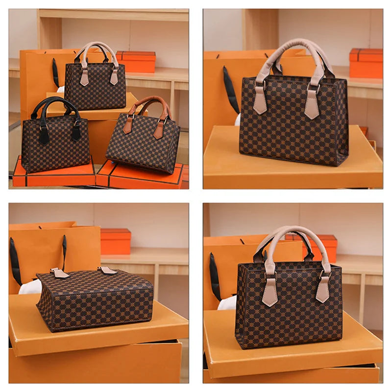 Classic Monogram Print Structured Tote and Handbag with Top Handles