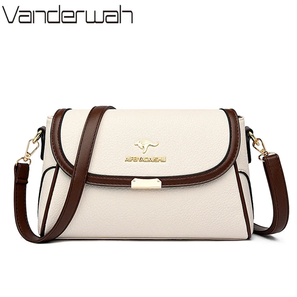 Vintage Soft Leather Flap Bag with Contrast Trim