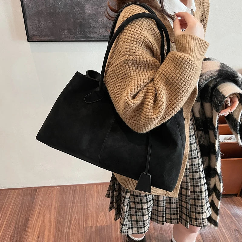 Premium Large Capacity Suede Tote Bag for Women | Elegant Shoulder Handbag & Commuter Bag