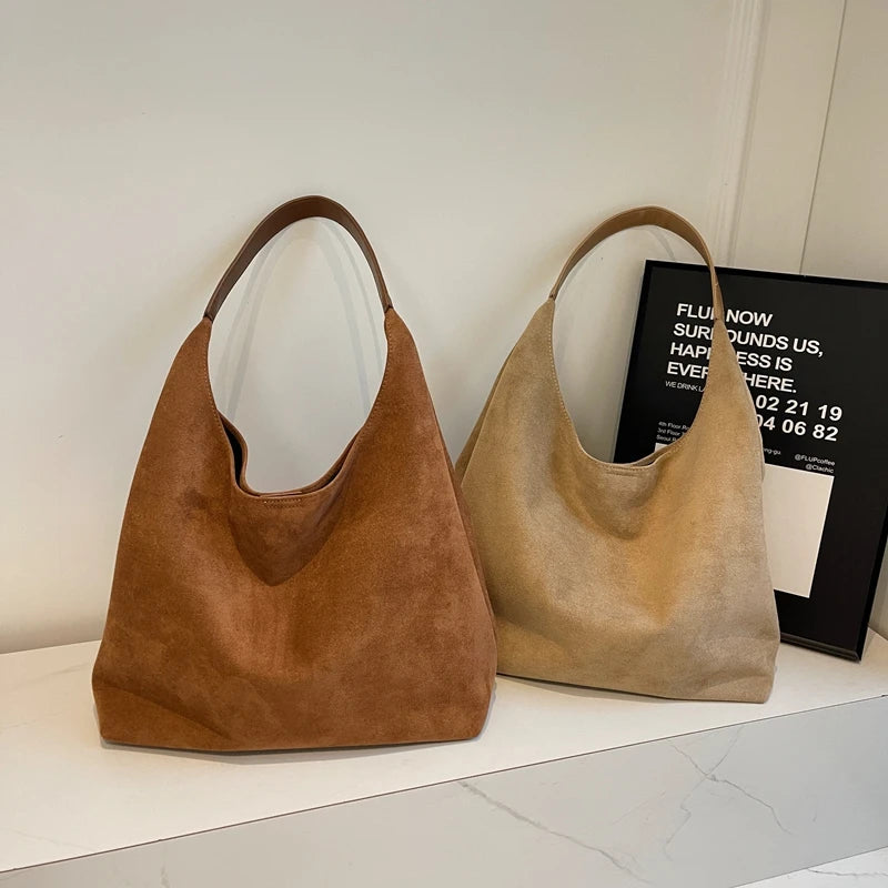 Vintage Brown Suede Casual Tote & Large Capacity Shoulder Bag