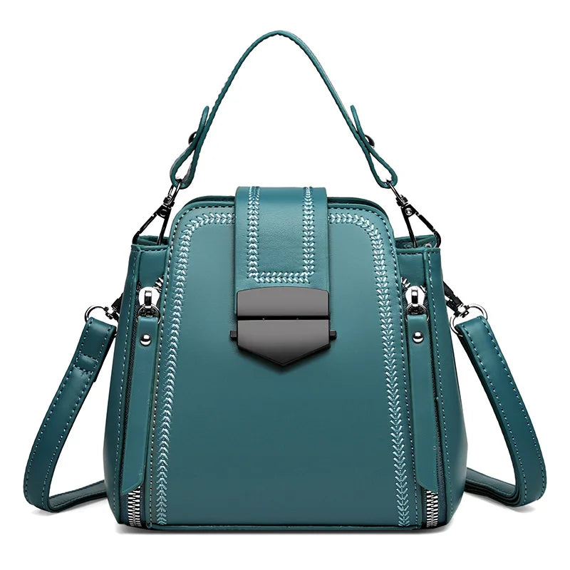 Modern Brown Leather Top-Handle Handbag | Stylish Multi-Zipper Crossbody Bag for Women