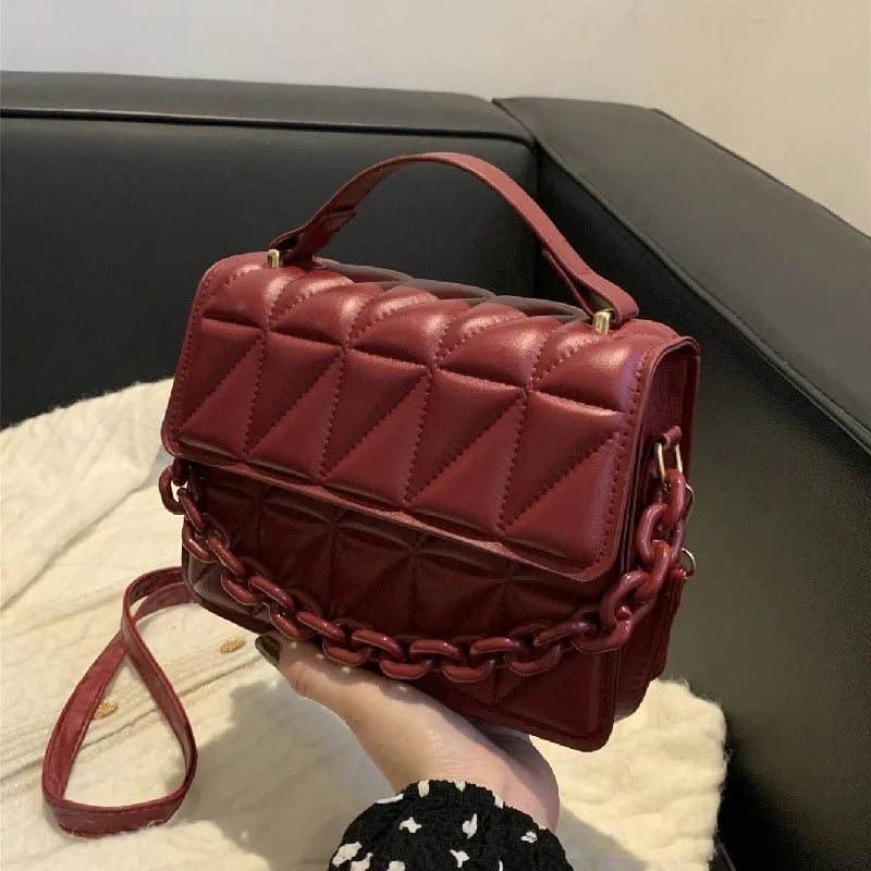 Metallic Silver Quilted Crossbody Bag with Chain Detail