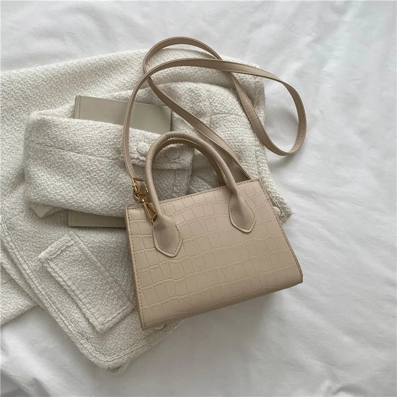 Faux-Croc Textured Structured Handbag with Crossbody Strap