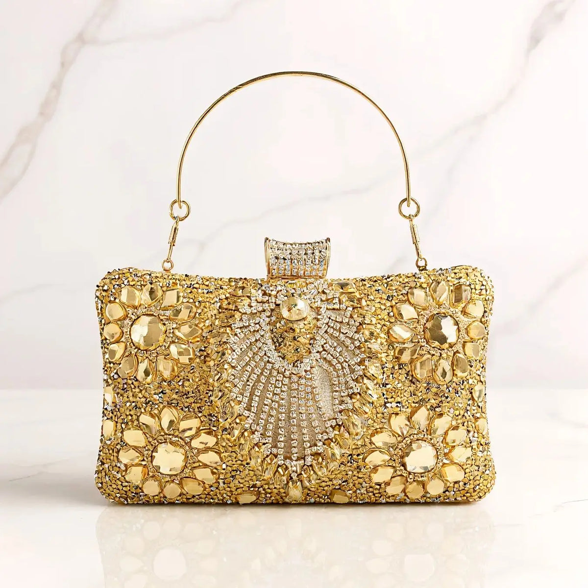Aura Bags Sparkling Gold Beaded Bridal & Party Clutch