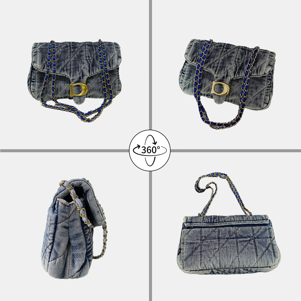 Vintage Quilted Denim Chain Handbag
