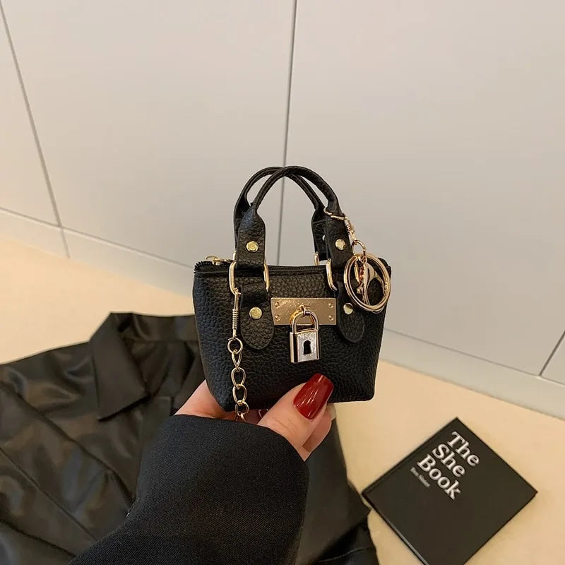 Trendy Aesthetic Mini Bag with Lock Charm & Detachable Strap