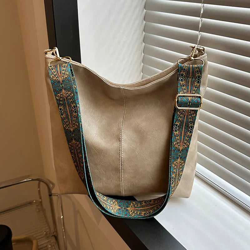 Boho-Chic Wide Embroidered Strap Slouchy Tote Bag 🌿✨