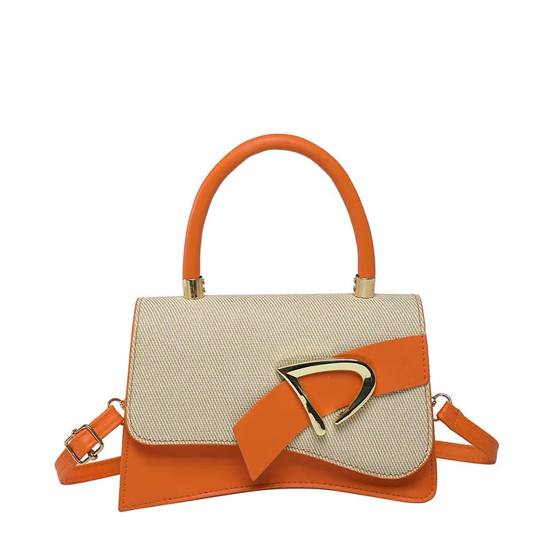 Modern Curved PU Leather & Straw Handbag
