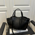 Classic Contrast-Stitch Structured Tote Bag with Double Top Handles (Brown)