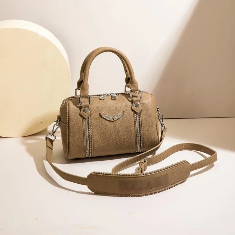 Edgy White Studded Barrel Crossbody Bag | Y2K Rock Chic Winged Handbag ✨