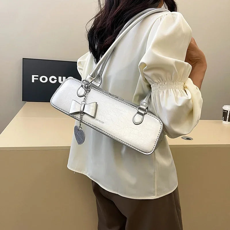 Retro Long East-West Shoulder Bag | Aesthetic Korean Style Shoulder Purse