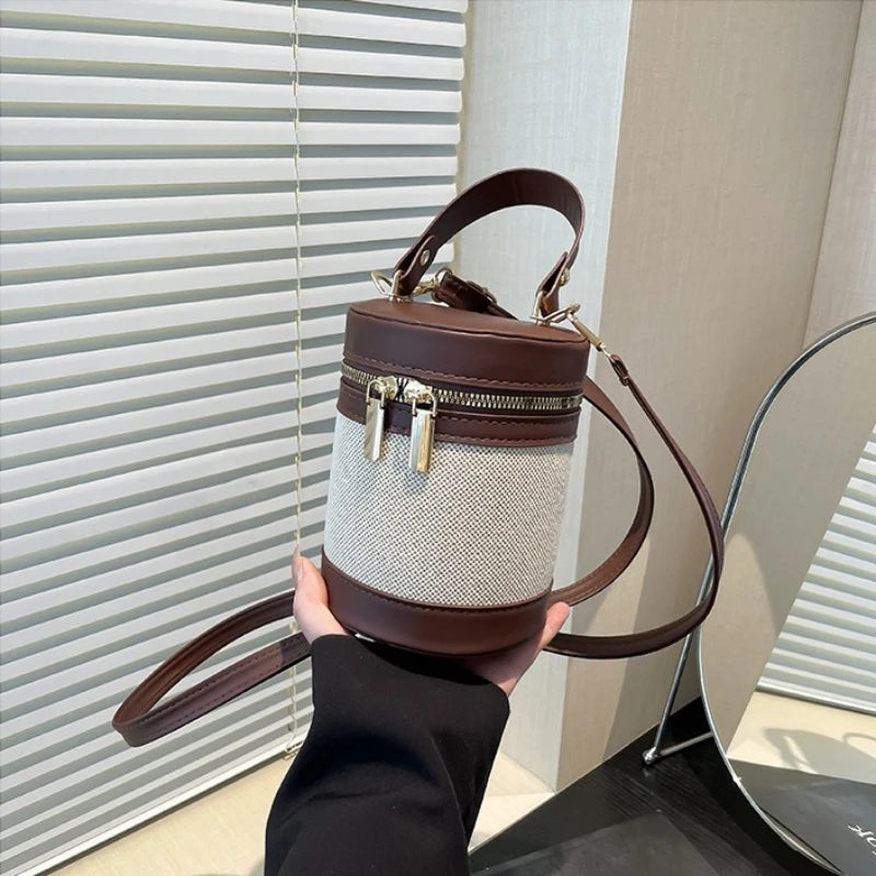 Chic Cylindrical Bucket Crossbody Bag with Top Handle and Zipper Closure