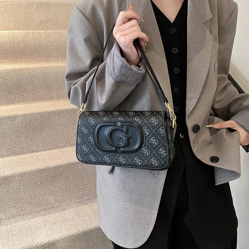 Trendy Vintage Print Shoulder Bag with Wide Strap - Women's Designer Style Satchel