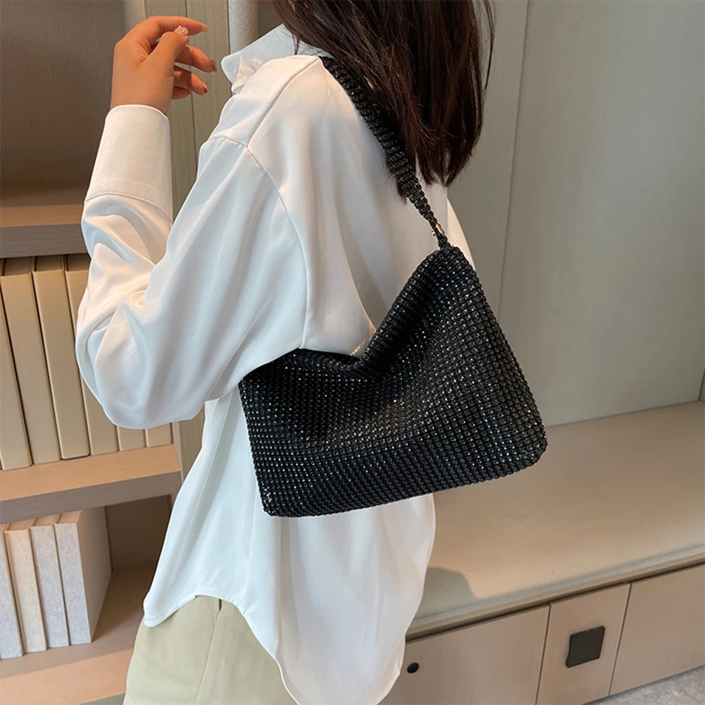 Glamorous Sparkling Rhinestone Shoulder Bag with Crystal Mesh Design