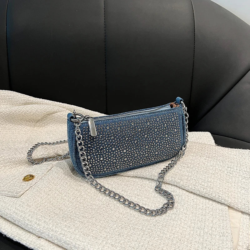 Glamorous Rhinestone Embellished Mini Shoulder Bag with Chain Strap