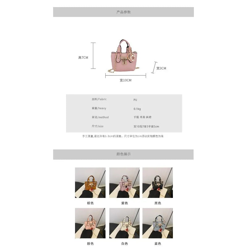 Trendy Aesthetic Mini Bag with Lock Charm & Detachable Strap